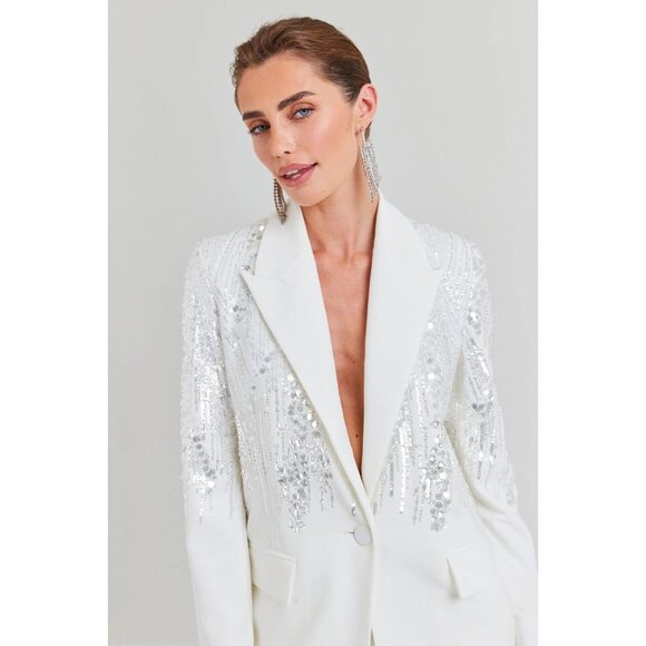 Nadine Marabi Lucille White Sequin Blazer Small NWT $495 - Picture 3 of 9